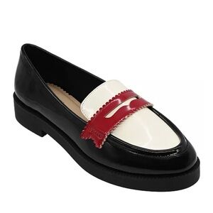 Elegant Black and White Loafers with Red Detail